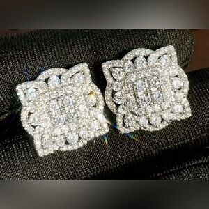 New Elegant Gemstone & Silver Stud Earrings